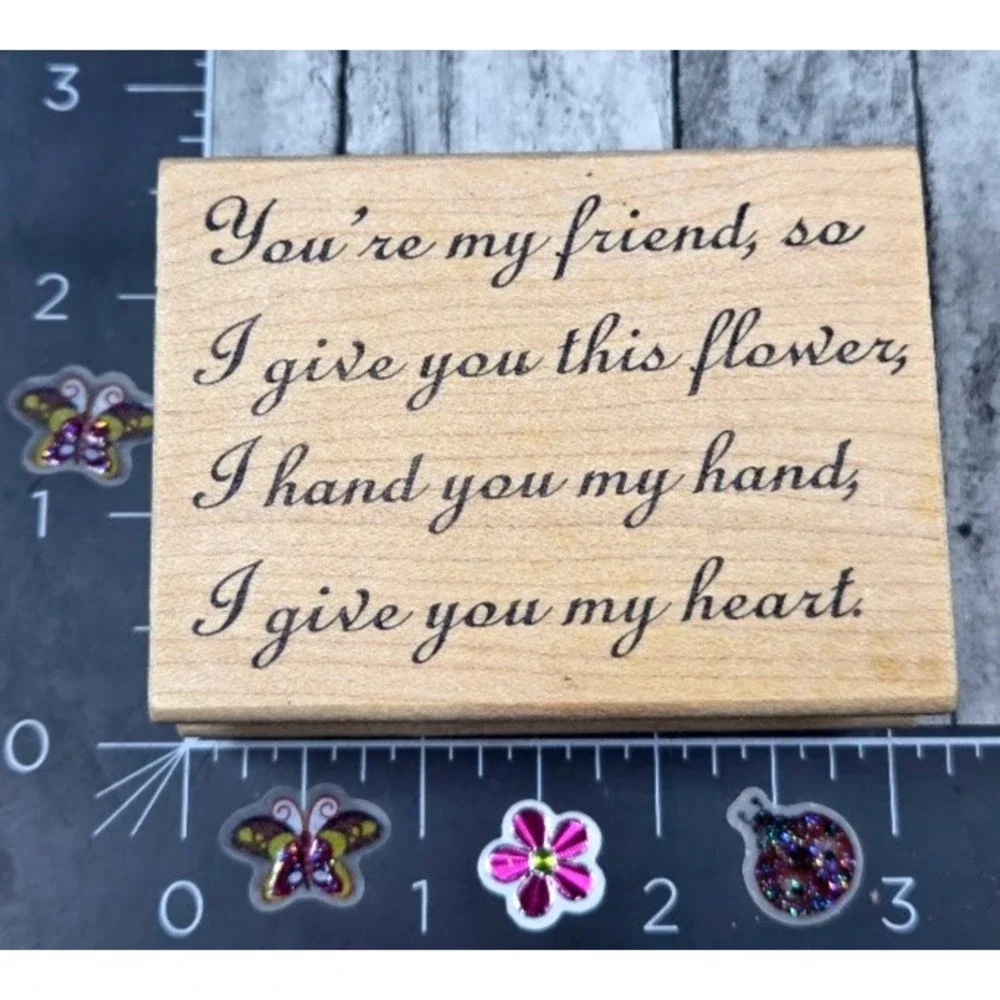 Great Impressions You're My Friend Give Flower Heart G162 Rubber Stamp Wood #K47
